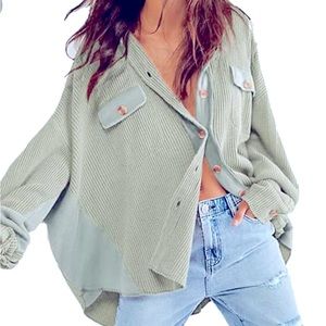 Light Green Waffle ‘Shacket’ Shirt Jacket